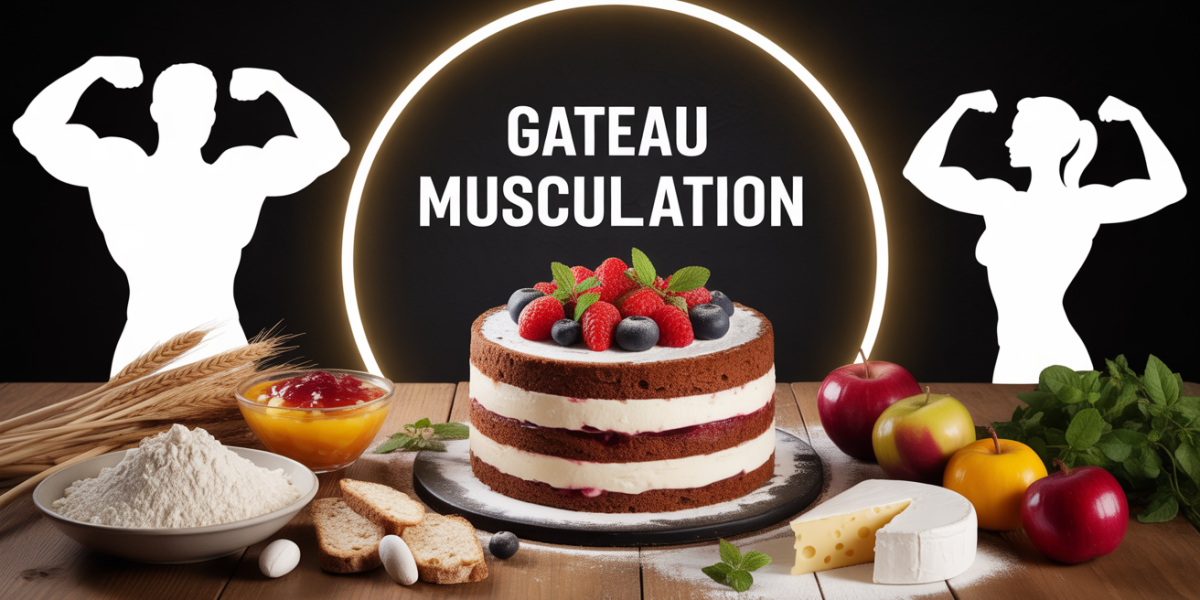 gateau musculation avec ingrédients sportifs sur table
