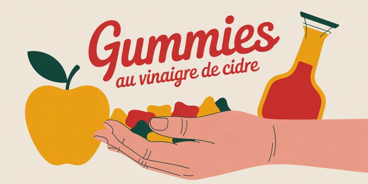 Gummies au vinaigre de cidre stylisés main pomme fiole