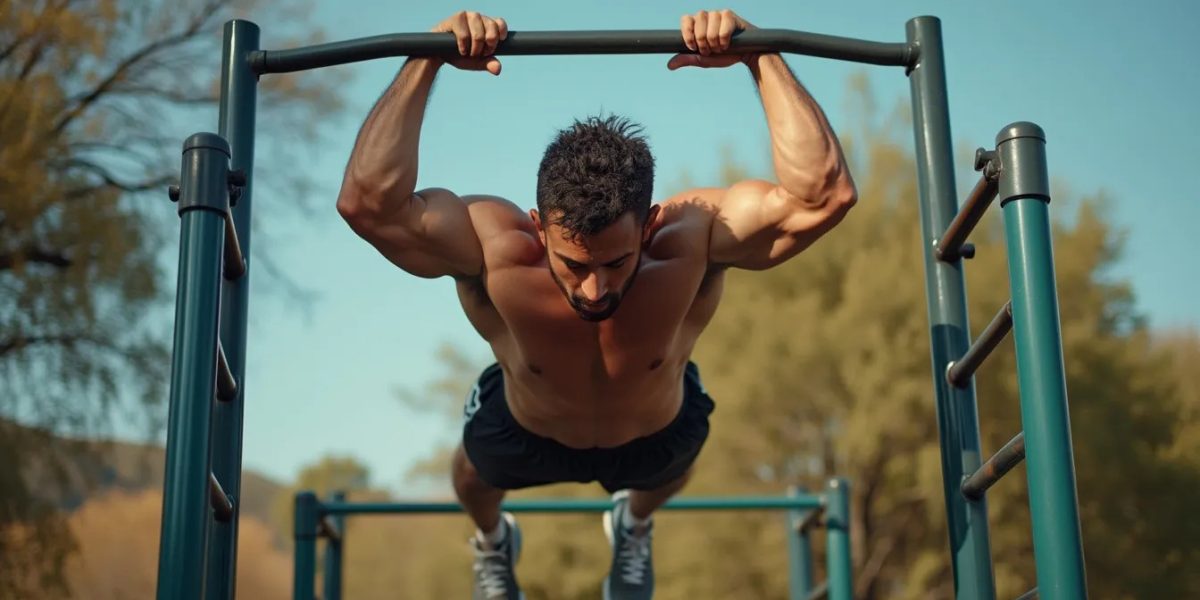 dips calisthenics : athlète exécutant un dip parfaitement formé sur barres parallèles