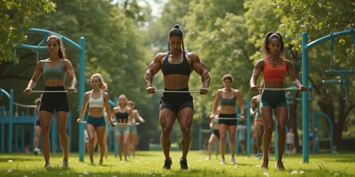 calisthénie : personne réalisant des exercices de calisthénie dans un parc