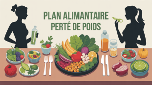 plan alimentaire pour perte de poids, assiette équilibrée, table stylisée