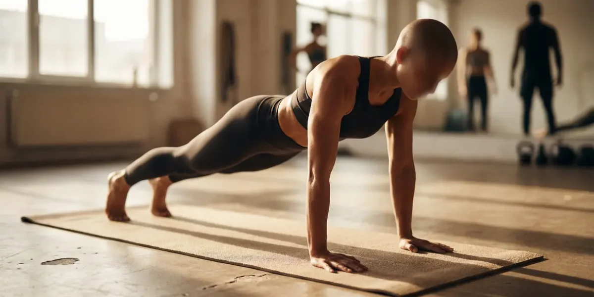 athlète en planche calisthenics sur tapis