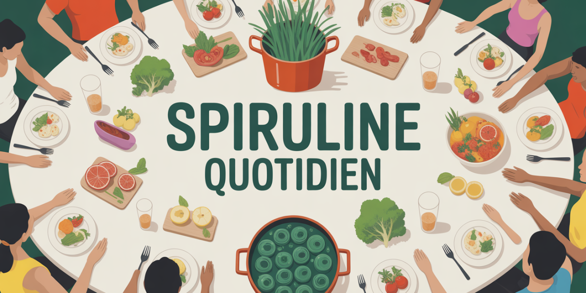 illustration spiruline table aliments sportifs tous âges