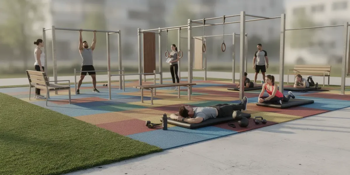 espace calisthenics moderne avec sol epdm gazon beton