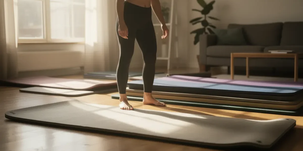 tapis de sol calisthenics dans salon, différents modèles et épaisseurs