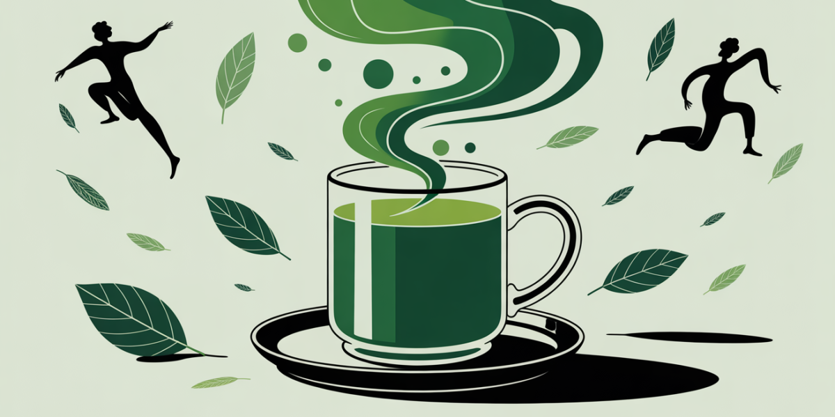 the vert brule graisse tasse fumante et silhouettes en mouvement